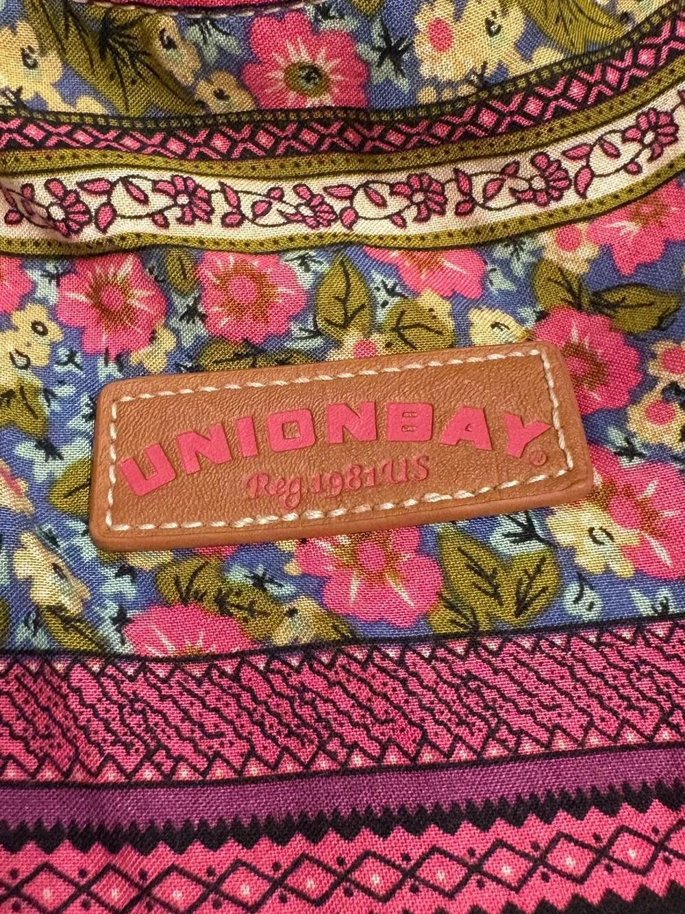 Unionbay Brand Pink Floral Tote Bag with Brown Handles